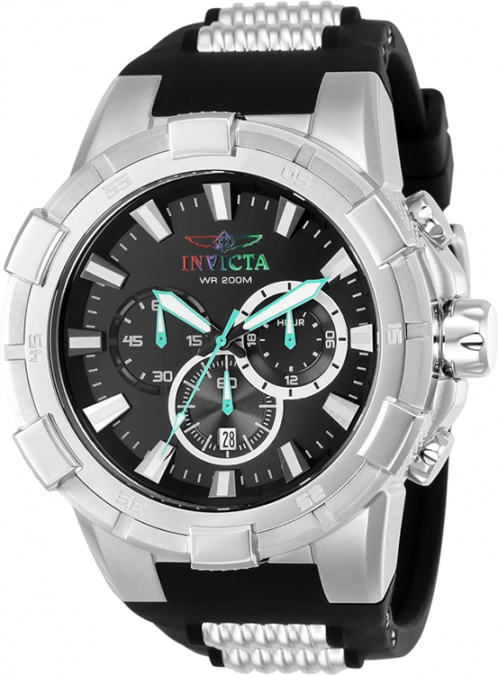 Invicta Men S Aviator Chrono 200m Stainless Steel Black Polyurethane