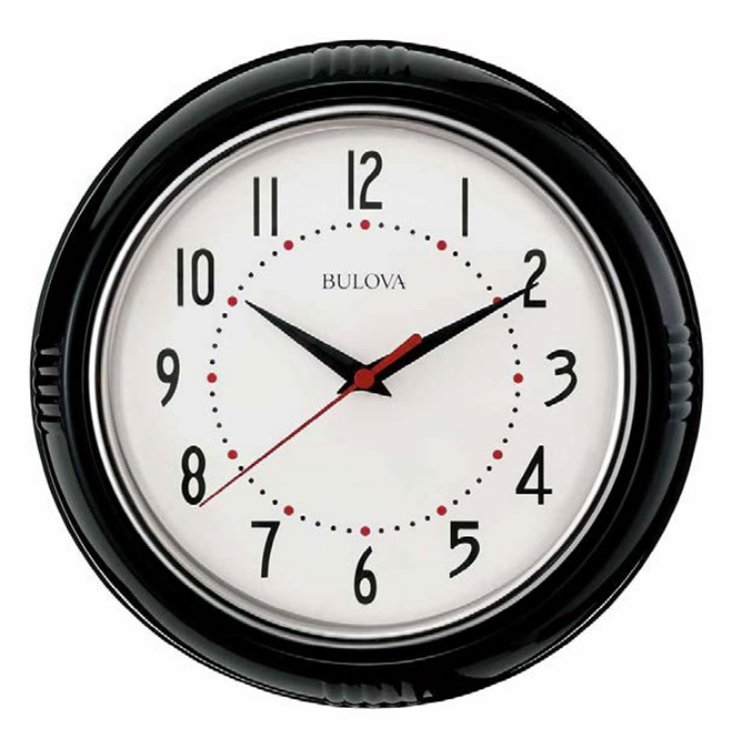 Bulova Kitchen Plus 9" Analog Quartz Quiet Sweep Wall Clock (Black
