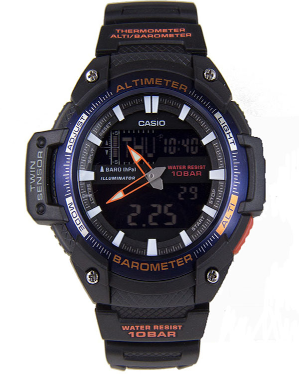 casio men's twin sensor watch blue accents
