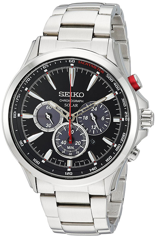 Seiko Men's Analog Solar Chronograph 100m Stainless Steel Watch SSC493