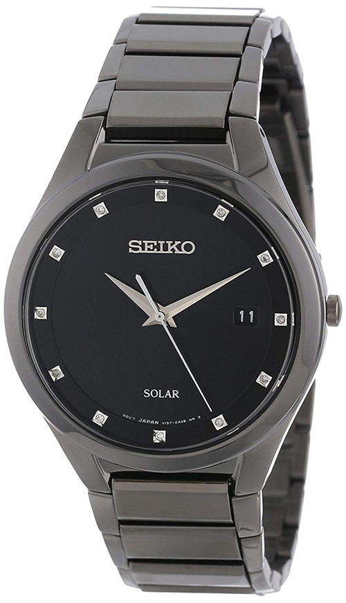 Seiko Men's Diamonds Solar Powered Gunmetal Stainless Steel Watch
