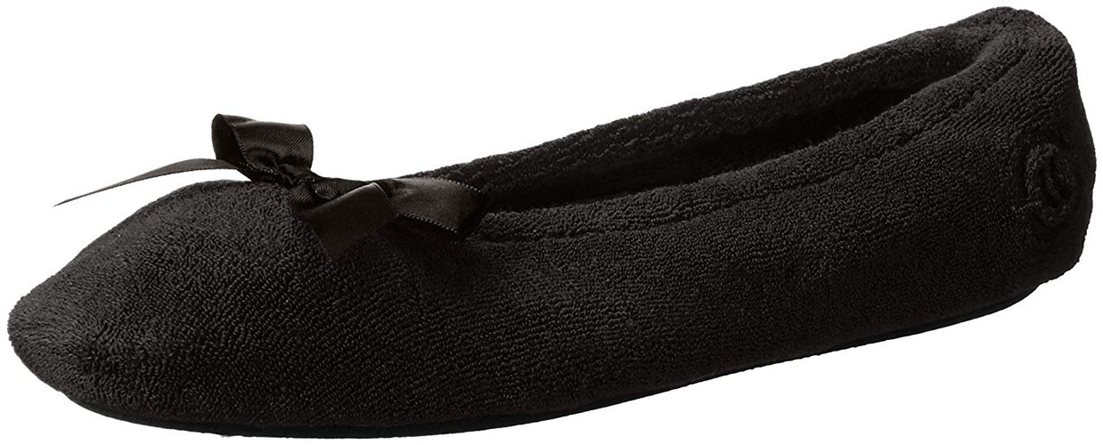 isotoner signature terry ballet flat slippers with satin bow