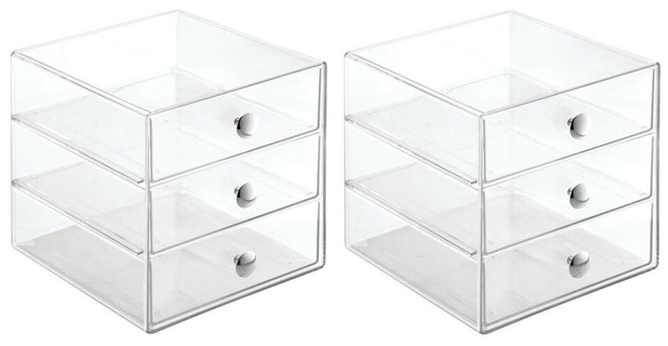 Interdesign 3 Drawers Plastic Vanity Organizer Pack Of 2 Clear