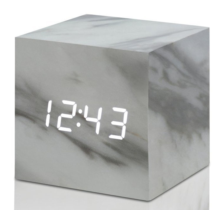 Gingko Cube Clock Wooden Alarm Marble White Led Cube Clock Wooden Alarm