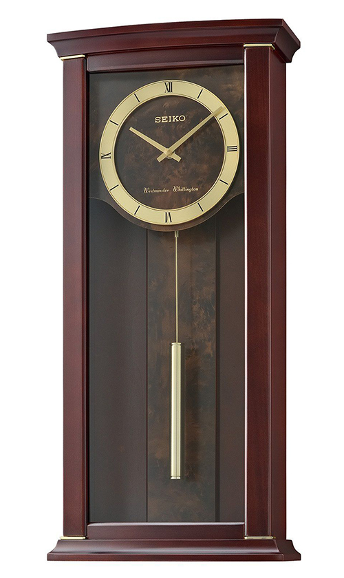 Seiko Pendulum Chiming Dark Brown Solid Oak Case Wall Clock QXH067BLH